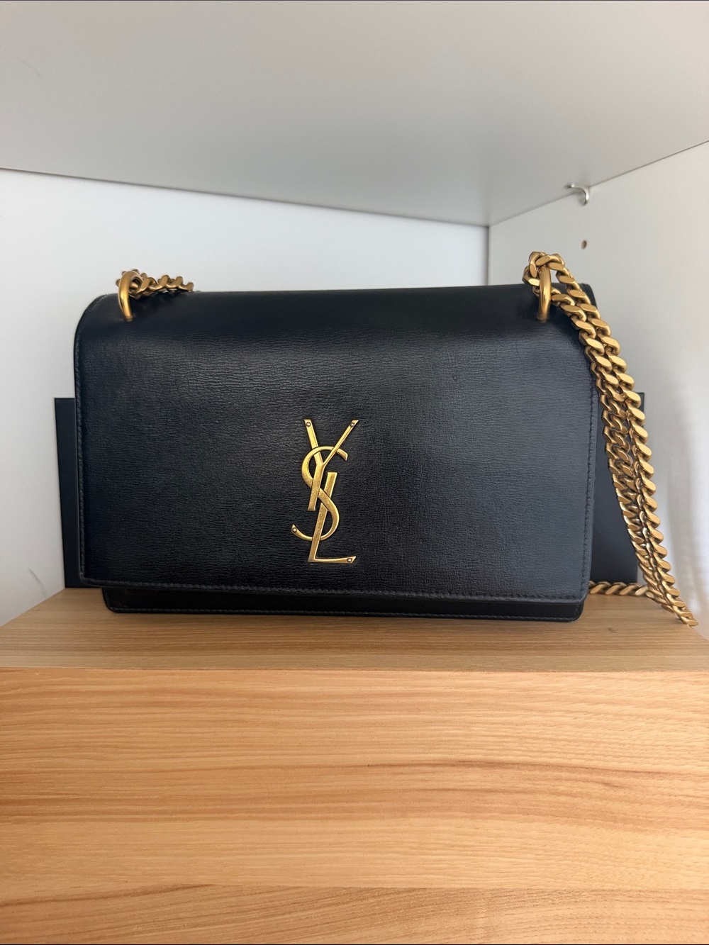 YSL Med/Flap Black Leather Chain-Handle Shoulder/Crossbody Bag